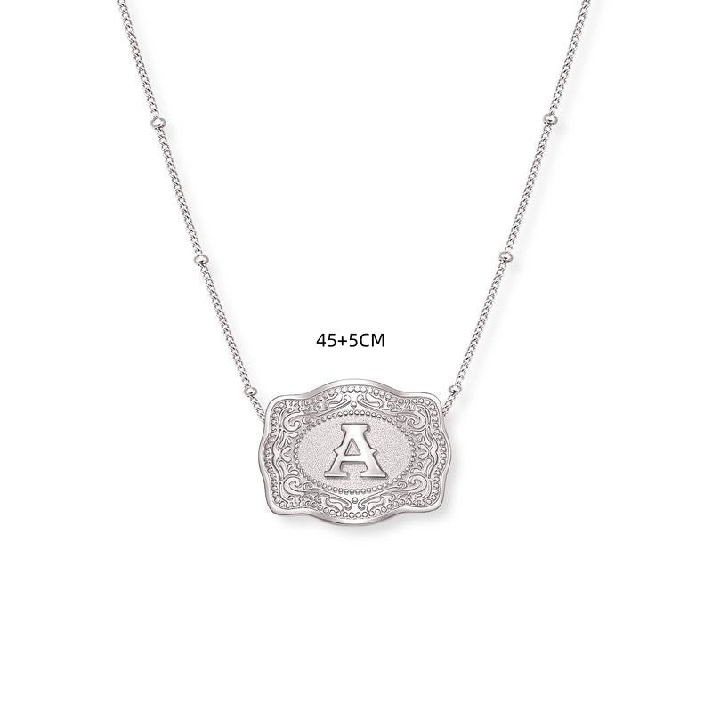 TOPACC Western Cowboy Letter Pendant Necklace Silver Unisex