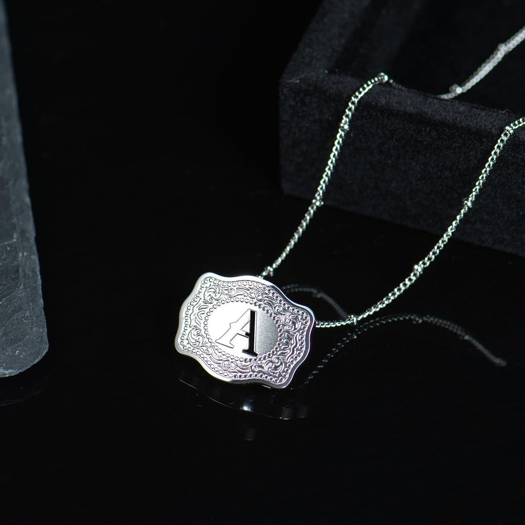 TOPACC Western Cowboy Letter Pendant Necklace Silver Unisex