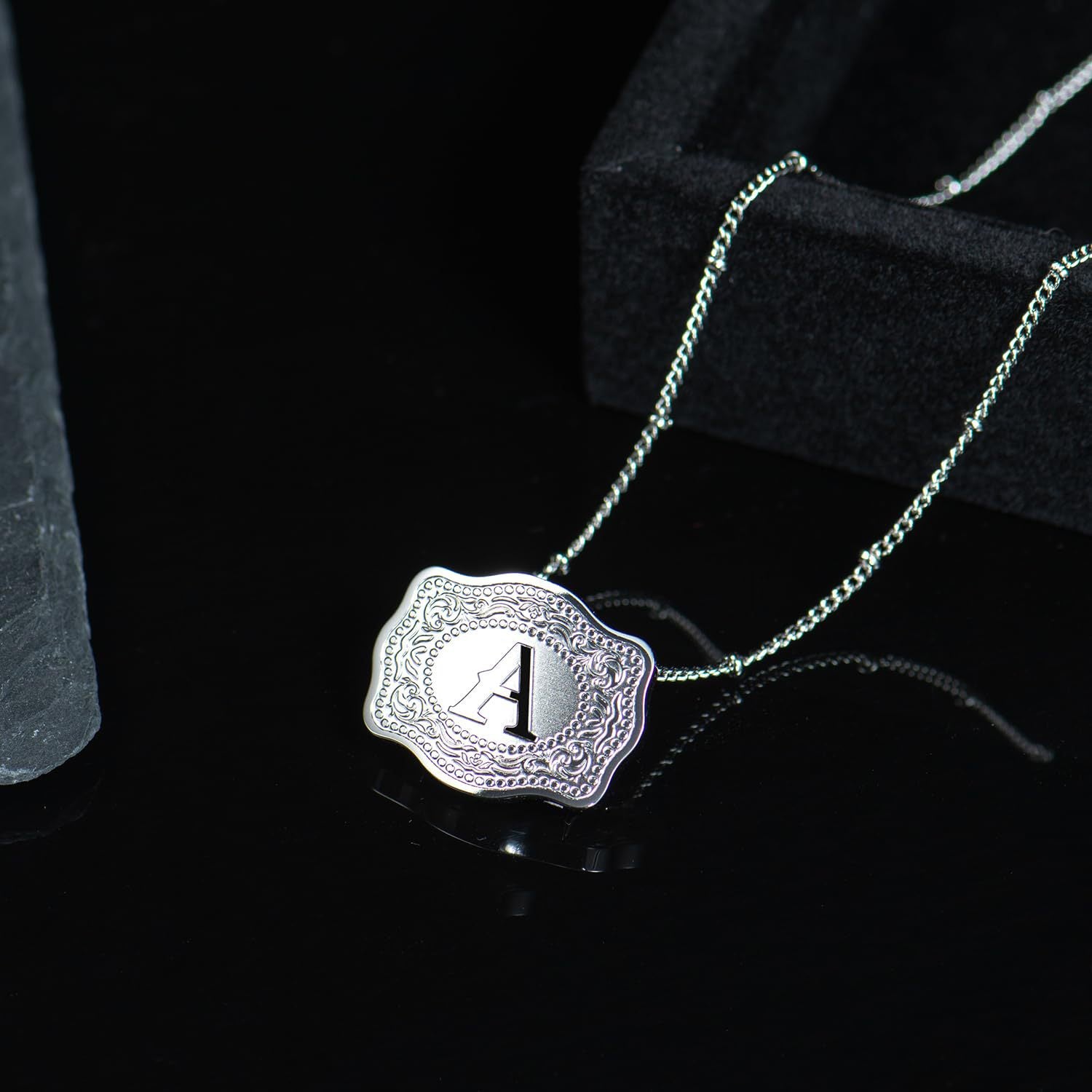 TOPACC Western Cowboy Letter Pendant Necklace Silver Unisex