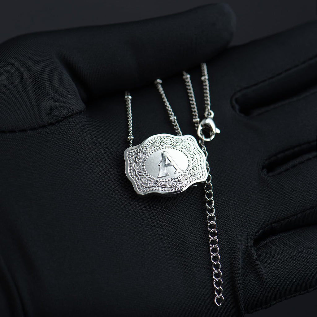 TOPACC Western Cowboy Letter Pendant Necklace Silver Unisex