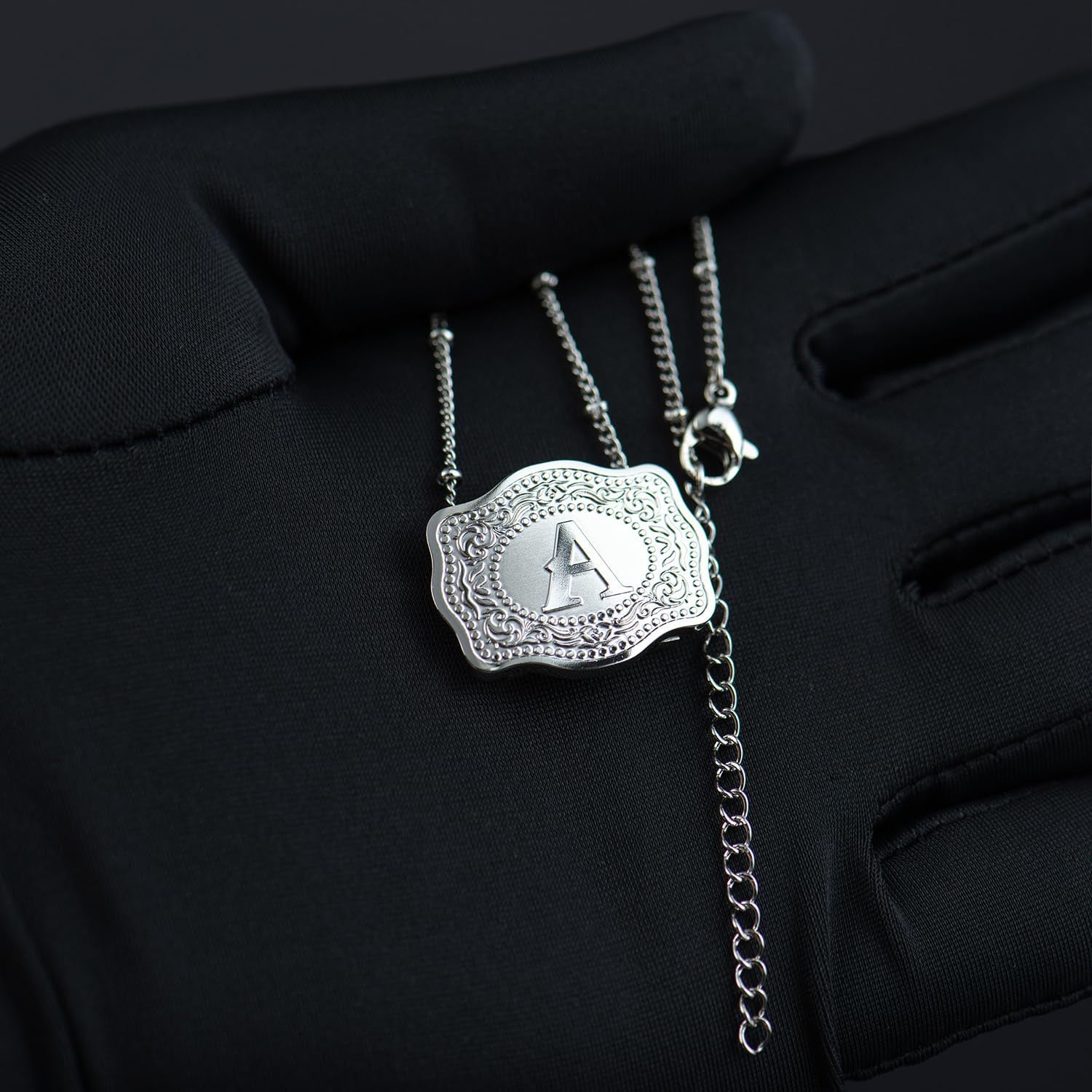 TOPACC Western Cowboy Letter Pendant Necklace Silver Unisex