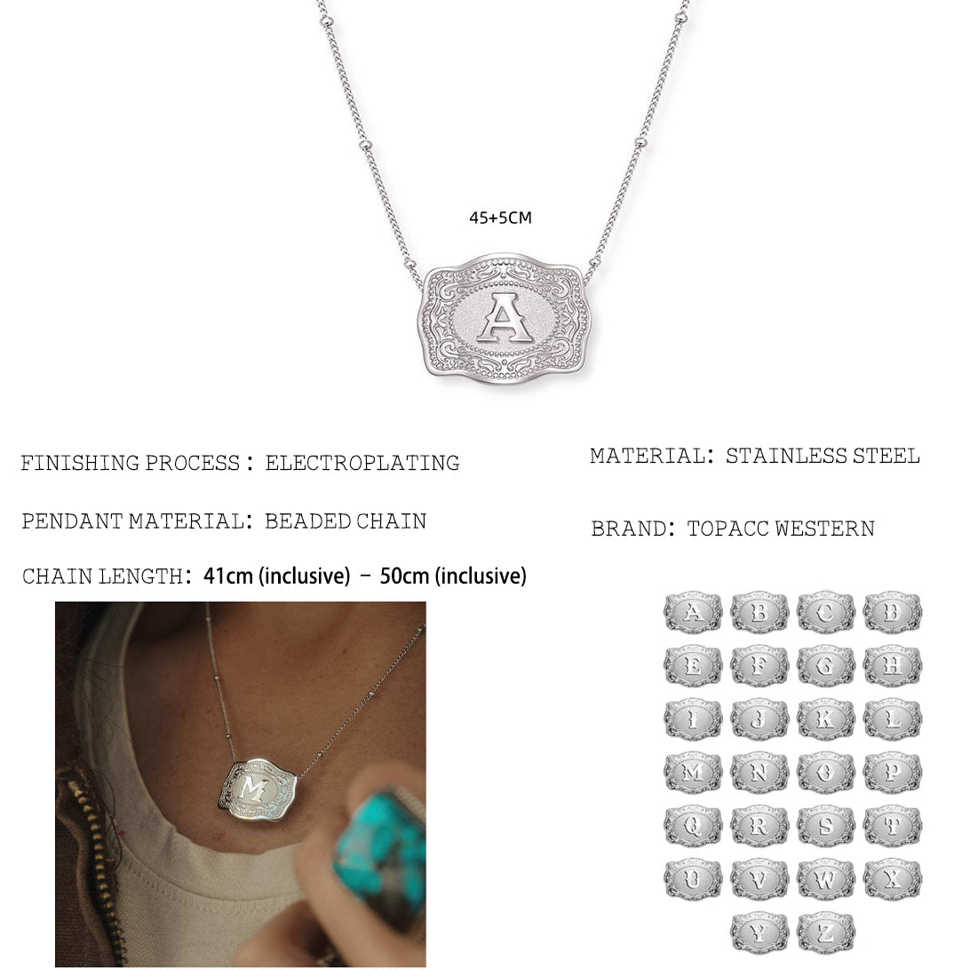 TOPACC Western Cowboy Letter Pendant Necklace Silver Unisex