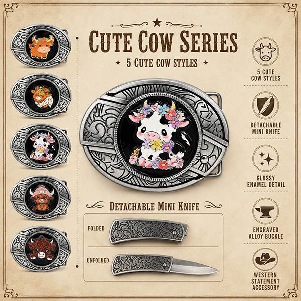 Cute cow series western belt buckles with engraved alloy design