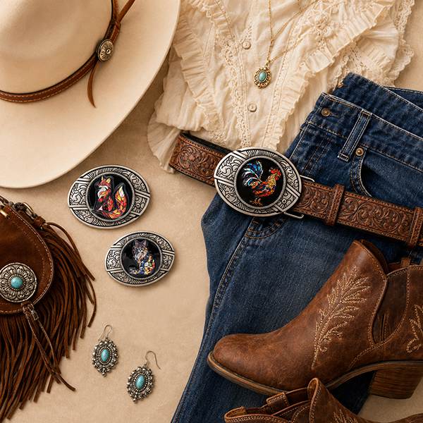 TOPACC Stained Glass Animal Western Belt Buckle
