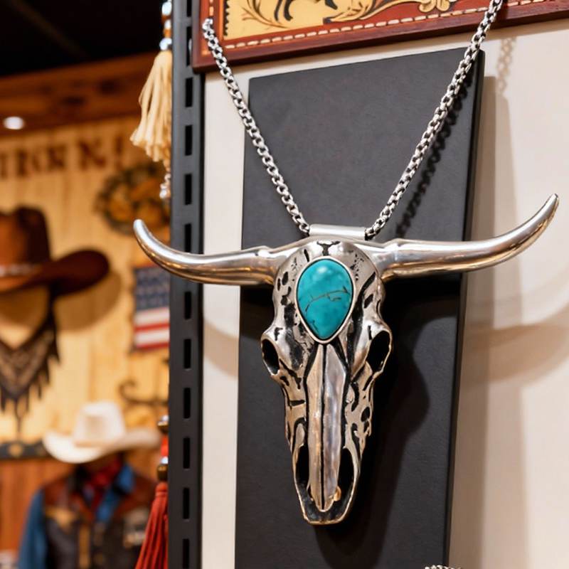 X-Turquoise Longhorn  Skull Necklace Buckle