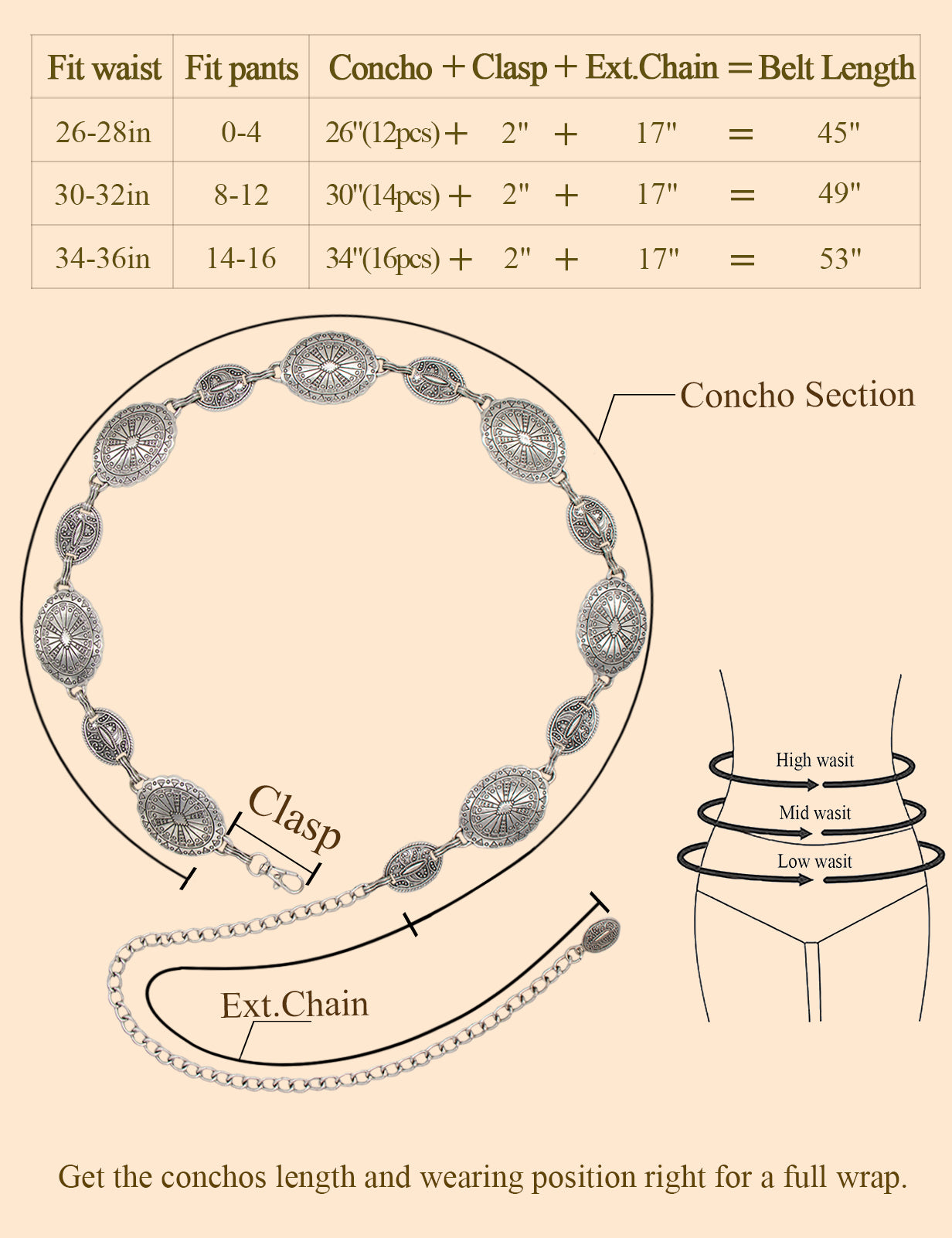 TOPACC Western Metal Concho Belt for Women